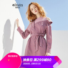 Olrain 格子 紐扣，蝴蝶結(jié) 連衣裙
