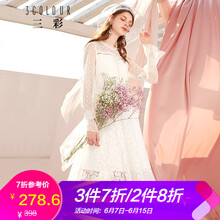 三彩 純色 蕾絲，紗網(wǎng) 連衣裙