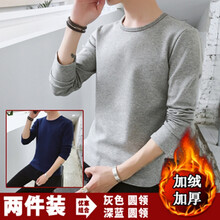 古萊登（GODLIKE） 長(zhǎng)袖 男士T恤 灰色+深藍(lán)色 D101(加絨圓領(lǐng)) S，XL，L，M