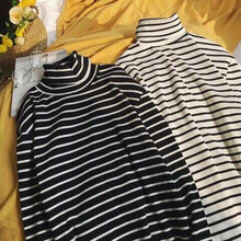 歐簡(jiǎn)圖（oujiantu）（oujiantu） 長(cháng)袖 男士T恤 長(cháng)袖高領(lǐng)條紋黑+白(兩件裝) 