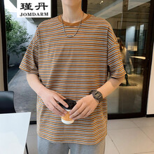 瑾丹（JOMDARM） 五分袖 男士T恤 細條紋卡其 