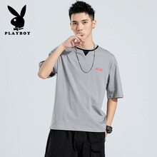花花公子（PLAYBOY ESTABLISHED 1953） 五分袖 男士T恤 3025灰色 