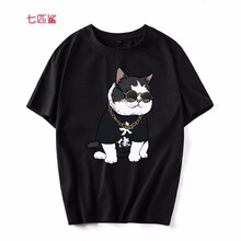 七匹鯊 短袖 男士T恤 黑色大佬貓 S，XL，4XL，5XL，L，M，加大，XXL，XXXL