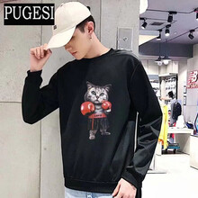 普戈斯（PUGESI） 長袖 男士T恤 拳擊貓衛(wèi)衣黑色 