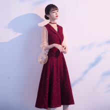 塞德勒新娘敬酒服平时可穿红色回门便装中长款小个子结婚订婚晚礼服裙