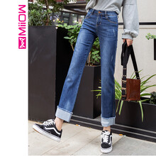 貓人（MiiOW） 中腰 直筒褲 女 九分褲 牛仔褲