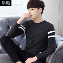 然奧 長(zhǎng)袖 男士T恤 黑色 