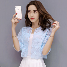 露西蘭迪 圓領(lǐng) 五分袖 女 短外套 蕾絲