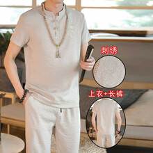 沸絡(luò)德（FEILUODE） 短袖 男士T恤 龍刺繡杏色套裝 