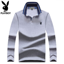 花花公子（PLAYBOY ESTABLISHED 1953） 短袖 男士T恤 灰色丨長(zhǎng)袖 