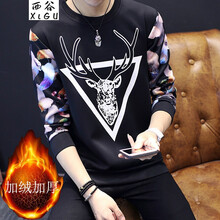 西谷（xigu） 長(zhǎng)袖 男士T恤 三角鹿黑 XL，L，XXL，M