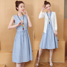 昕倩 條紋 口袋 連衣裙