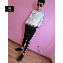 C2潮朝(C2 chao chao) 長(zhǎng)袖 男士T恤 白衣黑褲 XL，L，M，XXXL，XXL