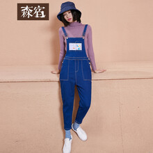 森宿  背帶褲 女 九分褲 牛仔褲