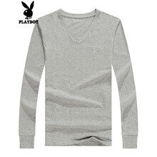 花花公子（PLAYBOY） 長(zhǎng)袖 男士T恤 V領(lǐng)淺麻灰7764 