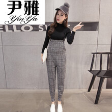 尹雅（Yinya） 高腰 背帶褲 女 長褲 休閑褲