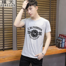 瑾天 短袖 男士T恤 淺灰色 S，XL，L，XXL，加大，XXXL，M