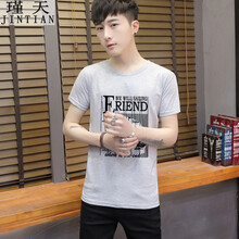 瑾天 短袖 男士T恤 淺灰色 S，XL，L，M，XXXL，加大，XXL