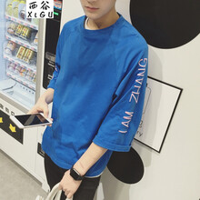 西谷（xigu） 七分袖 男士T恤 刺繡藍(lán)色 XL，L，XXXL，XXL，M