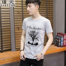 瑾天 短袖 男士T恤 淺灰色 S，XL，L，XXXL，加大，M，XXL