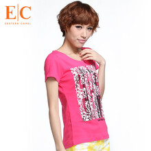 东方骆驼 2014夏装新款 纯棉圆领短袖t恤女 21