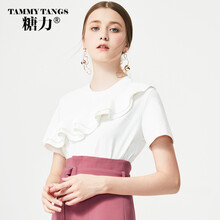 糖力 荷葉邊 短袖 T恤 女 圓領(lǐng)