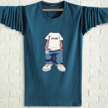 西牧子 長(cháng)袖 男士T恤 孔雀 藍 無(wú)頭人 