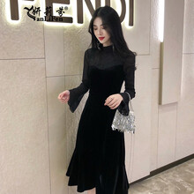妍莉芬（yanlifen） 純色 拼接，蕾絲 連衣裙