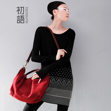 初语 2014秋季新款 几何层峦色彩鲜艳开衫毛衣