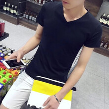 晛茗威（XIANMINGWEI） 長袖 男士T恤 V領黑色 S