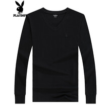 花花公子（PLAYBOY） 短袖 男士T恤 7764長(zhǎng)袖V領(lǐng)黑色 