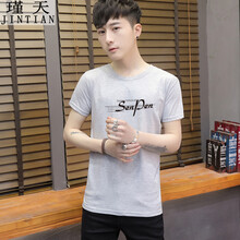 瑾天 短袖 男士T恤 淺灰色 S，XL，L，M，XXL，加大，XXXL