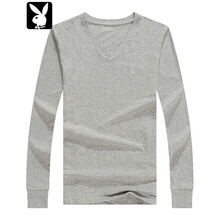 花花公子（PLAYBOY） 長(zhǎng)袖 男士T恤 7764長(zhǎng)袖V領(lǐng)淺麻灰 
