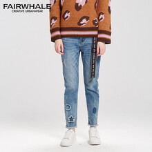 馬克華菲（FAIRWHALE） 中腰 直筒褲 女 長(zhǎng)褲 牛仔褲