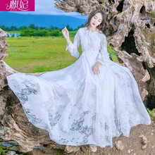 麒妃（QIFEI） 純色 鏤空，蝴蝶結(jié)，蕾絲 連衣裙