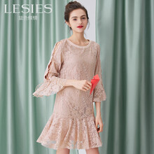 LESIES 純色 荷葉邊，綁帶 連衣裙