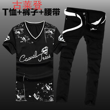 古萊登（GODLIKE） 短袖 男士T恤 黑色 鉆石黑+黑褲送皮帶 