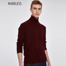 MARKLESS 長袖 男士T恤 高領-棗紅色 