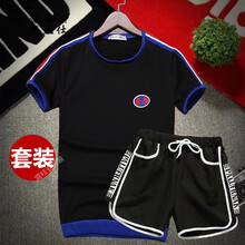 丹杰仕（DAN JIE SHI） 短袖 男士T恤 徽章黑+三分黑兩件裝 S，XL，L，M，XXL
