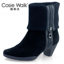 法蒂娜 中筒靴骑士靴英伦潮女靴真皮短靴 女 春