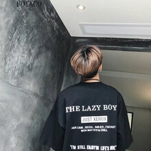BOYXCO 七分袖 男士T恤 黑色 五分字母T恤 S，XL，L，M，XXL
