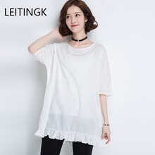 LEITINGK 荷葉邊 短袖 T恤 女 圓領(lǐng)