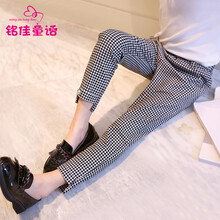 格子休閑女童褲