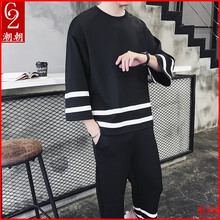 C2潮朝（C2 CHAOZHAO） 七分袖 男士T恤 黑色 L