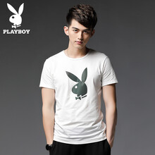 花花公子（PLAYBOY） 短袖 男士T恤 白色1815 L
