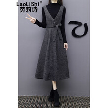 勞莉詩（Laolishi） 純色 拼接，背帶，紐扣，綁帶，蝴蝶結(jié)，立體裝飾 連衣裙