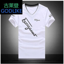 古萊登（GODLIKE） 短袖 男士T恤 V領斜英文白色 S，XL，L，M，XXL