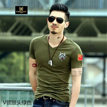 C2潮朝（C2 CHAO CHAO） 短袖 男士T恤 V領(lǐng)狼頭綠色 XL，L，XXXL，XXL，M