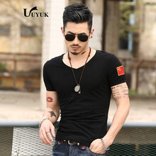 UYUK 短袖 男士T恤 V領(lǐng)左臂黑色 XL，L，XXL，M