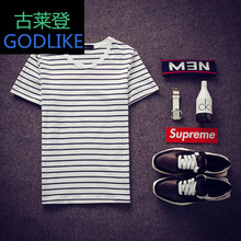 古萊登（GODLIKE） 短袖 男士T恤 條紋白 XL，L，XXL，M